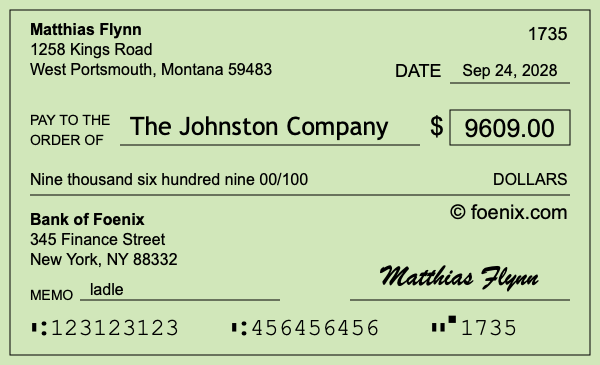 How to write a check for $9,609