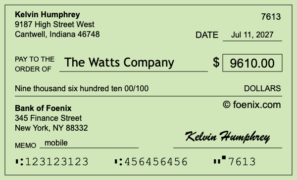 How to write a check for $9,610