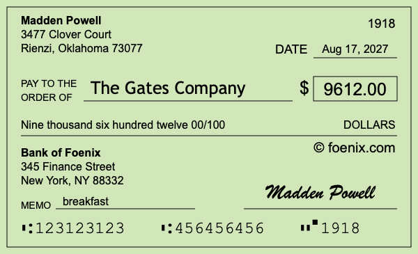 How to write a check for $9,612