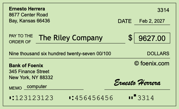 How to write a check for $9,627