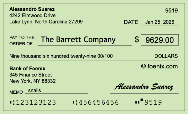 How to write a check for $9,629