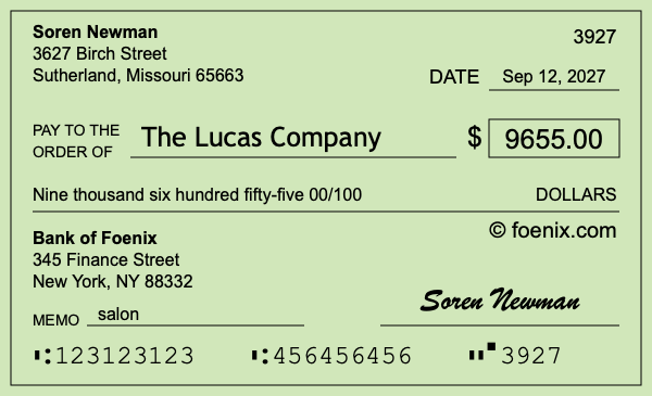 How to write a check for $9,655