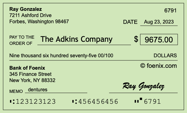 How to write a check for $9,675