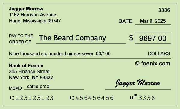 How to write a check for $9,697