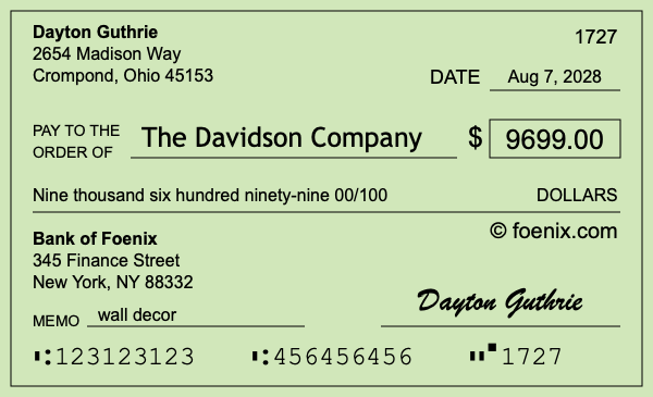 How to write a check for $9,699