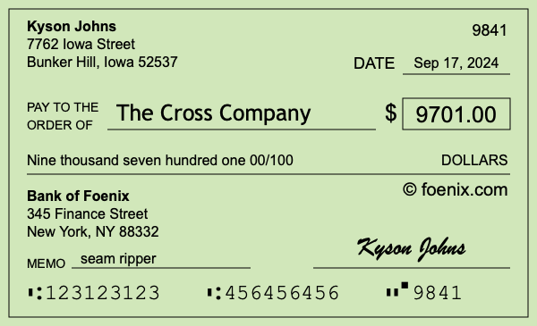 How to write a check for $9,701