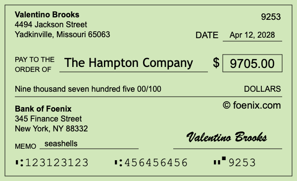 How to write a check for $9,705