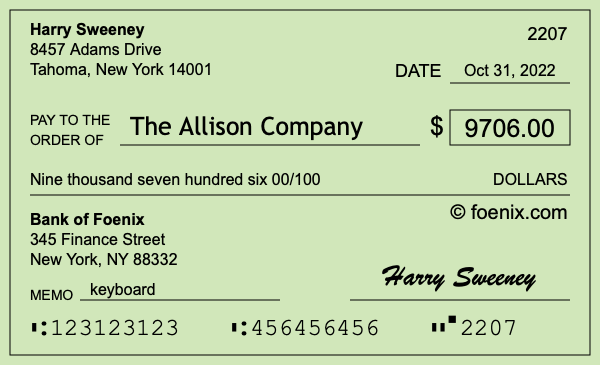 How to write a check for $9,706