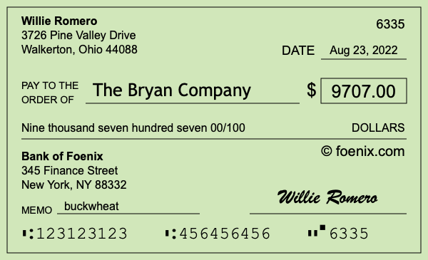 How to write a check for $9,707