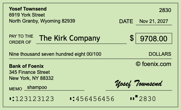 How to write a check for $9,708