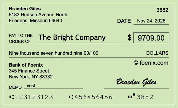How to write a check for $9,709