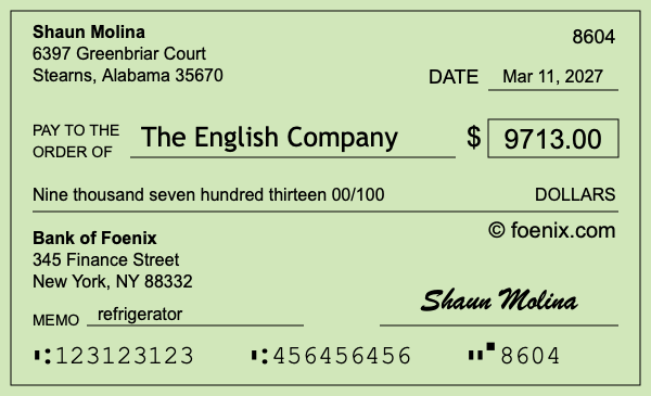 How to write a check for $9,713