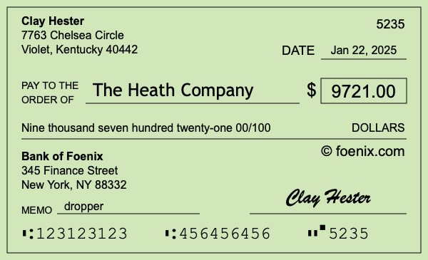 How to write a check for $9,721