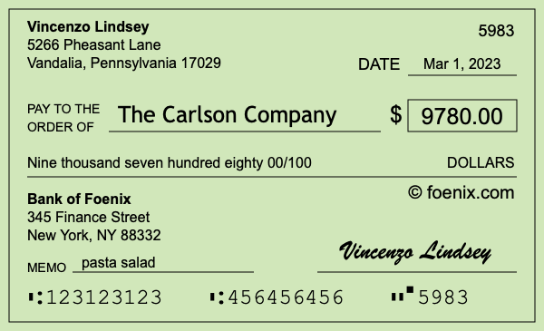 How to write a check for $9,780