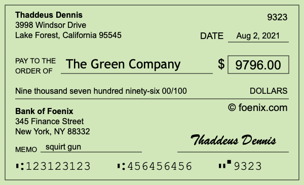 How to write a check for $9,796