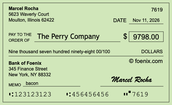 How to write a check for $9,798
