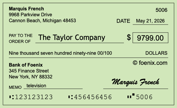 How to write a check for $9,799