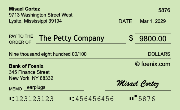 How to write a check for $9,800
