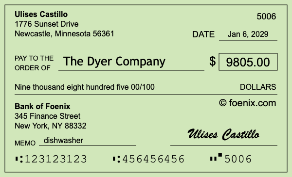 How to write a check for $9,805