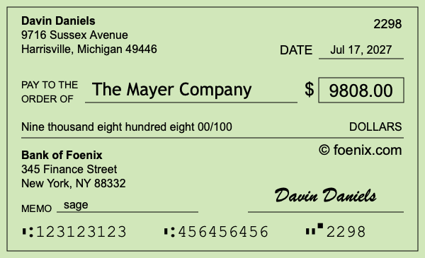How to write a check for $9,808
