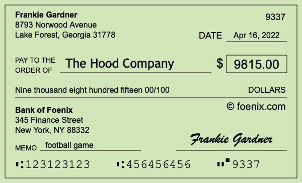 How to write a check for $9,815