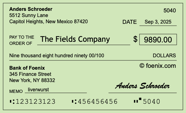 How to write a check for $9,890