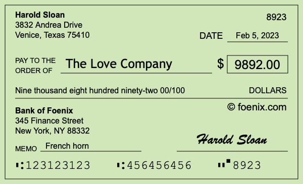 How to write a check for $9,892
