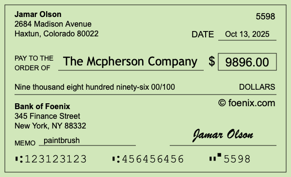 How to write a check for $9,896