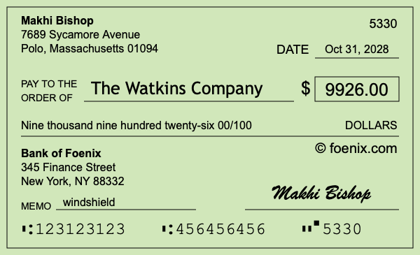 How to write a check for $9,926