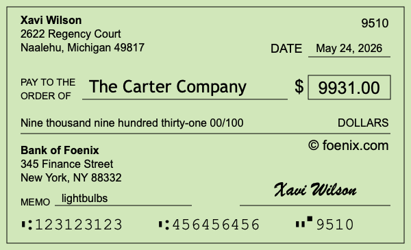 How to write a check for $9,931