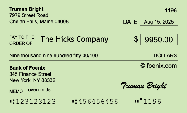 How to write a check for $9,950
