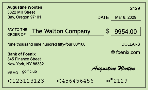 How to write a check for $9,954