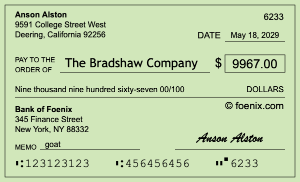 How to write a check for $9,967