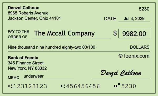 How to write a check for $9,982