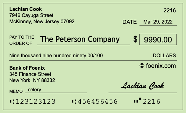 How to write a check for $9,990